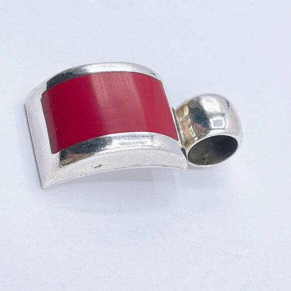 Sterling Silver & Red Enamel Pendant Mexico 925 - Picture 2 of 5